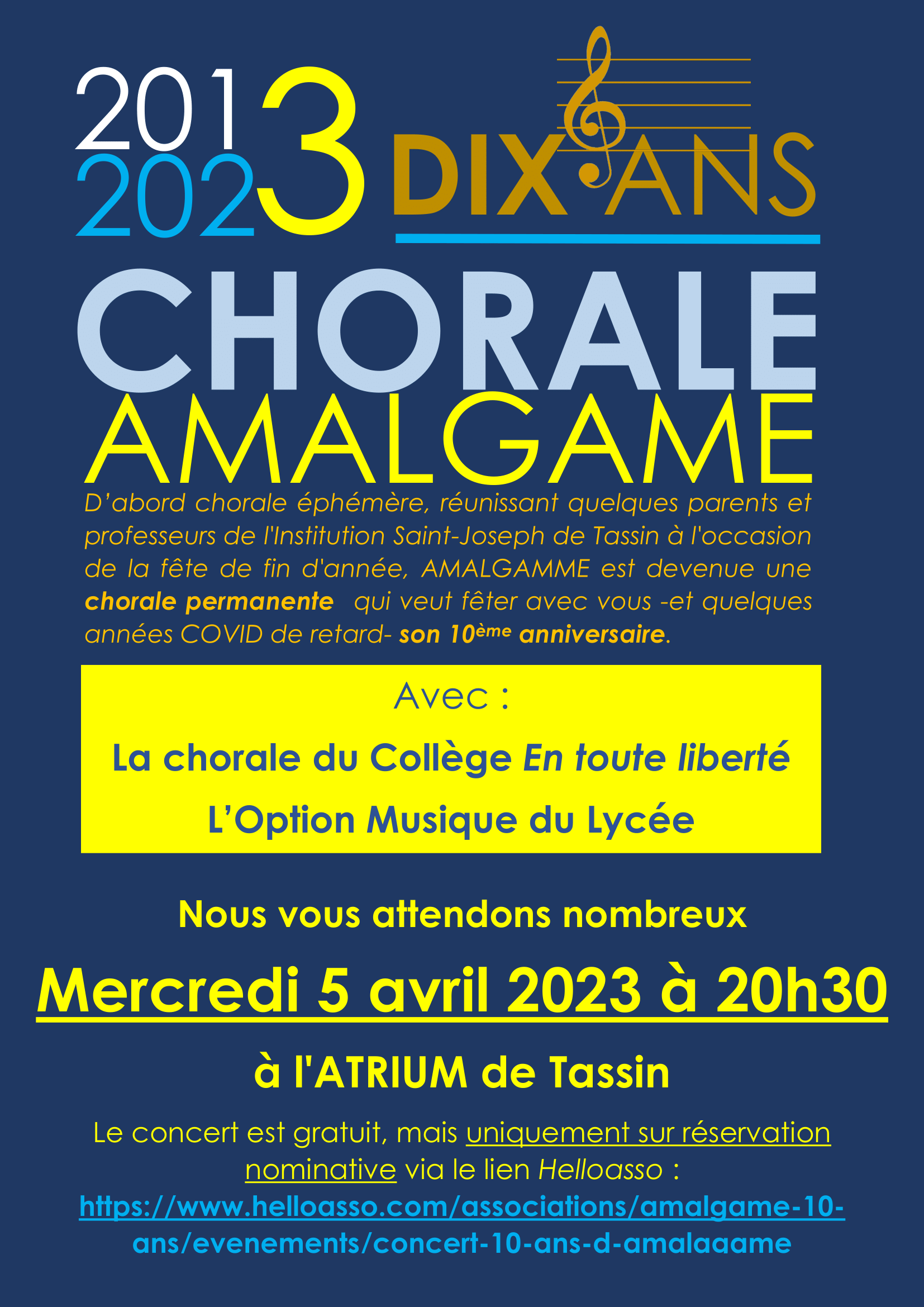 Concert anniversaire de la chorale AMALGAME le 5 avril